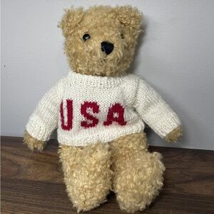 Ty Baby Curly Plush Bear USA Sweater Tags Stuffed Teddy Classic 1992 11”